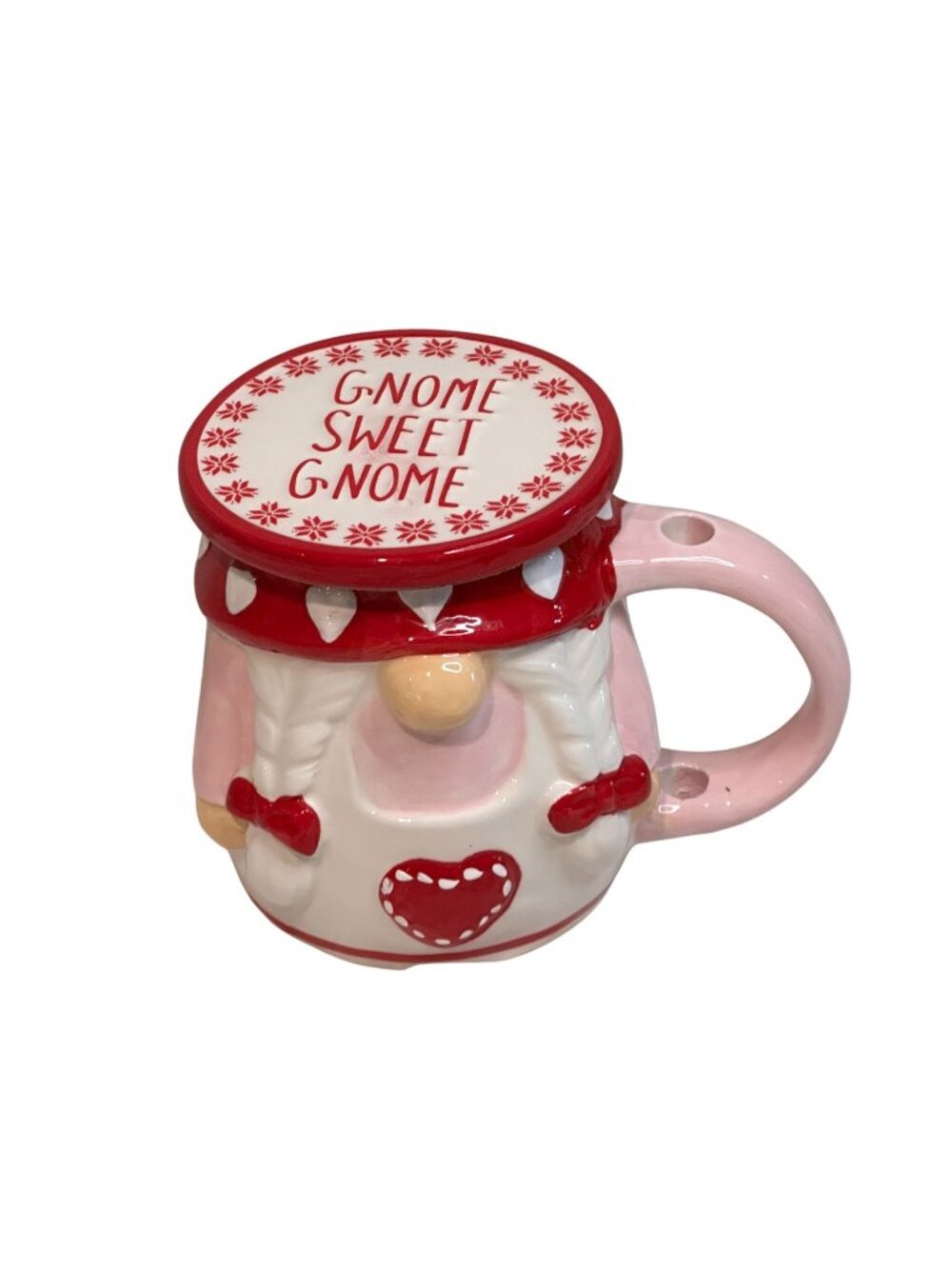 Sweet Gnome Ceramic Mug Cup Lid Coaster Pink Red Valentines Gift 18Oz Coffee